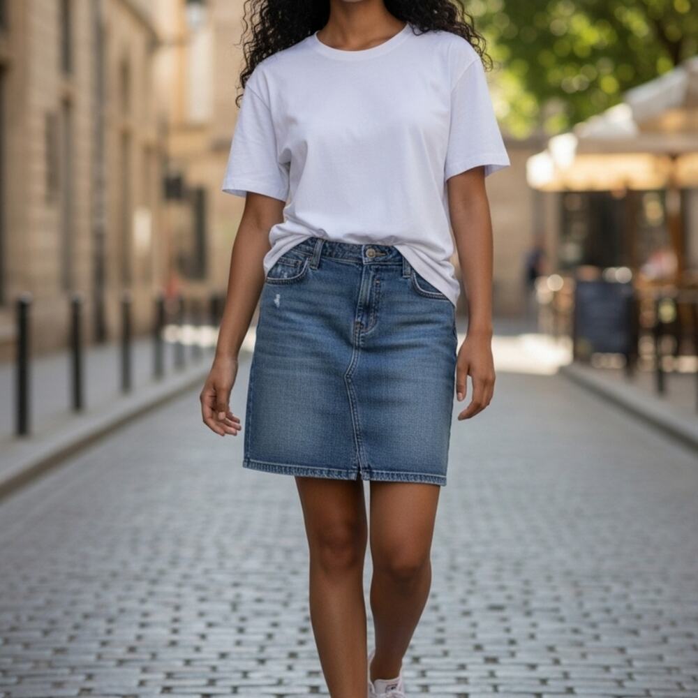 L.E.I. Y2K Denim Mini Skirt Jrs Size 7 Blue Jean Back Slit Low Rise Vintage
